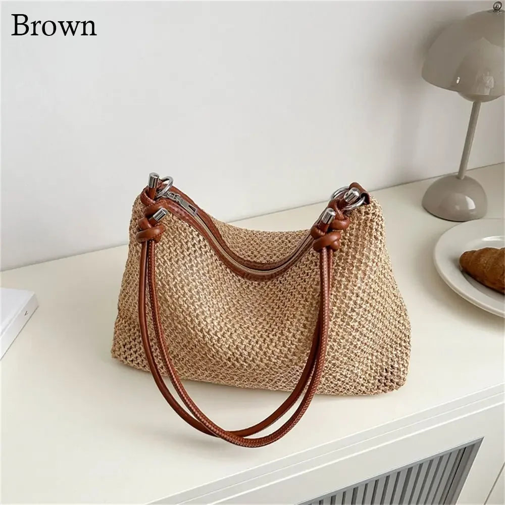 Sac à bandoulière en rotin tressé, mignon, fait main, grande capacité pour femme
