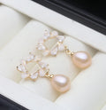 Véritable Perle de Culture d'Eau Douce Blanche Boucles d'Oreilles Puces Femme, Mariage Argent 925 Perle Bijoux Épouse Cadeau Anniversaire Rose Noir