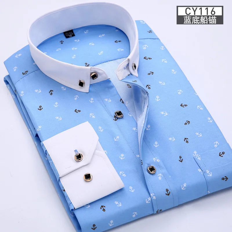 Nouvelle chemise pour hommes, mince, à manches longues, imprimée, printemps/été, sans repassage, décontractée, coupe ajustée, à la mode, respirante
