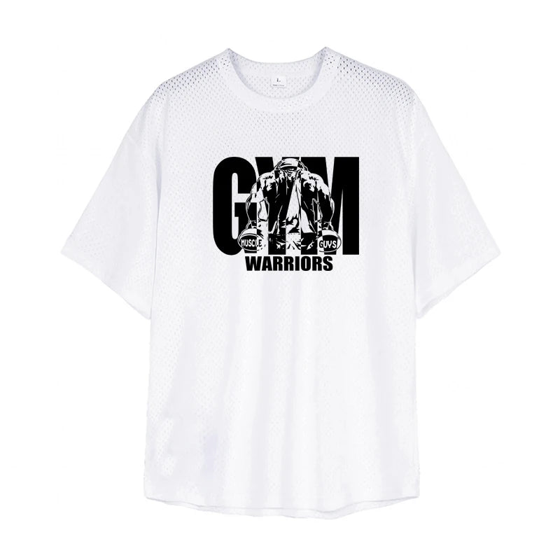 T-shirt décontracté ample pour homme - Sport, gym, musculation, manches courtes, été, maille, séchage rapide, respirant