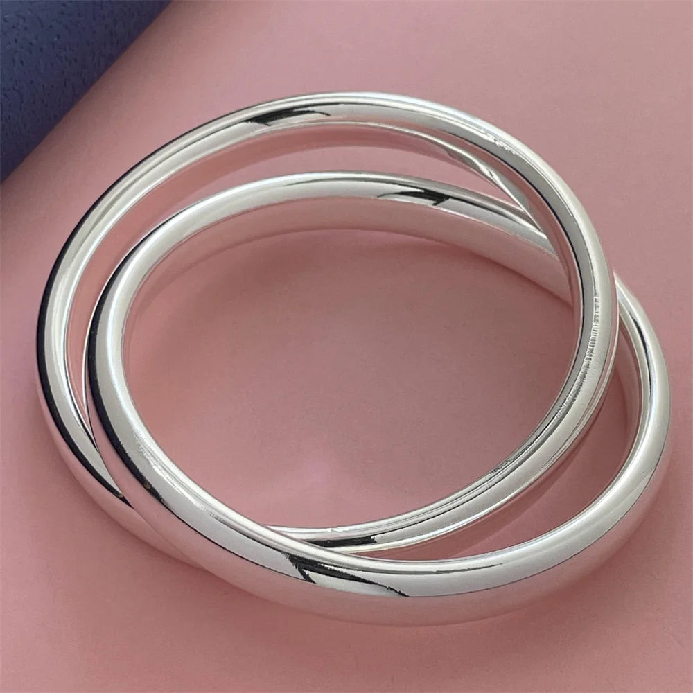 ANDARA Gros Bracelet Jonc Tendance en Argent Sterling 925 Cœur Rond Ouvert pour Femme Bijoux de Mode Réglable Manchette de Mariage