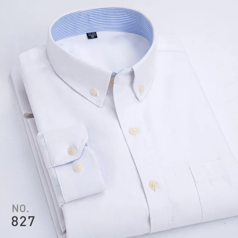 Chemise décontractée à manches longues en oxford à rayures et carreaux pour homme, confortable, respirante, à col boutonné, coupe ajustée, pour affaires