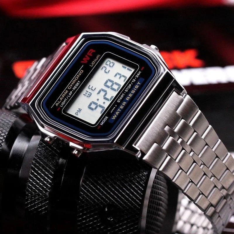 Montres de luxe en or et argent pour hommes et femmes, montres-bracelets numériques LED militaires, montres électroniques rétro F91W avec bracelet en acier