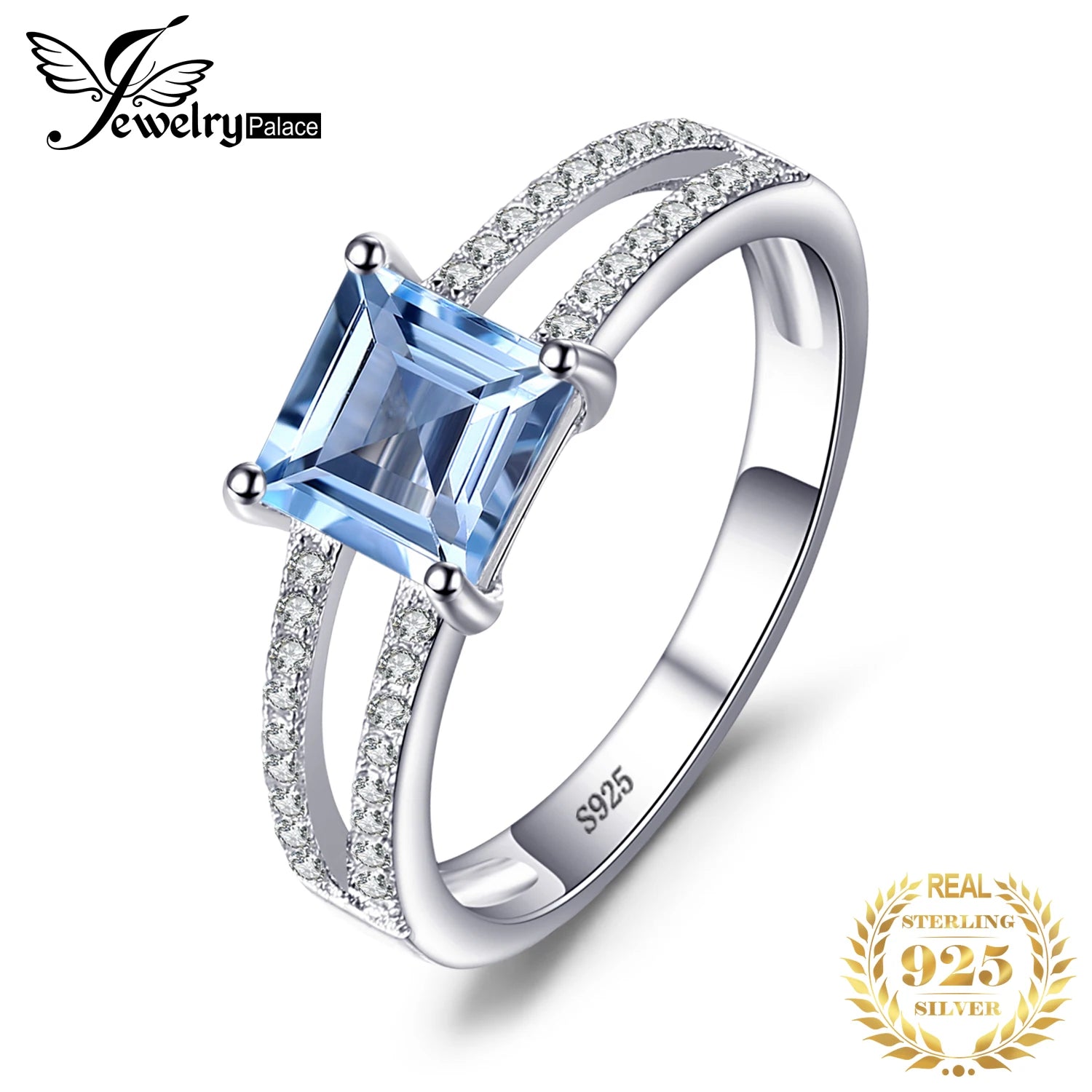JewelryPalace Bague de fiançailles en argent sterling 925 avec topaze bleu ciel taille princesse 1,2 carat pour femme, bijoux raffinés, cadeau de mariage