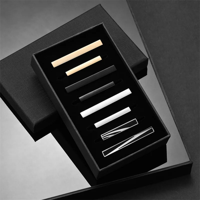 Lot de 8 pinces à cravate courtes avec boîte cadeau, accessoires pour cravates et épingles, boutons de manchette pour chemises d'homme, cadeau pour mari, gadgets