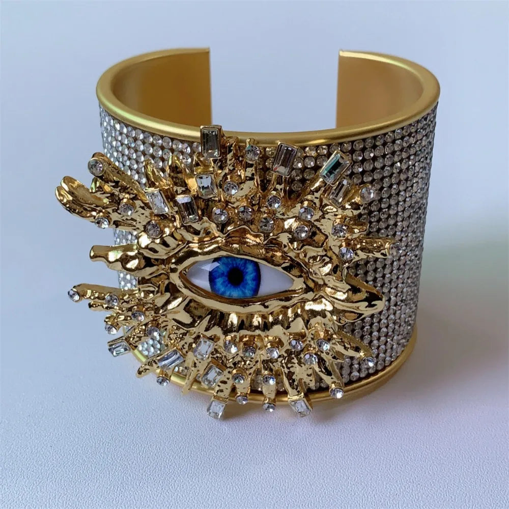 Bracelet jonc large exagéré en métal, alliage, œil de démon vintage, style européen et américain, géométrique doré