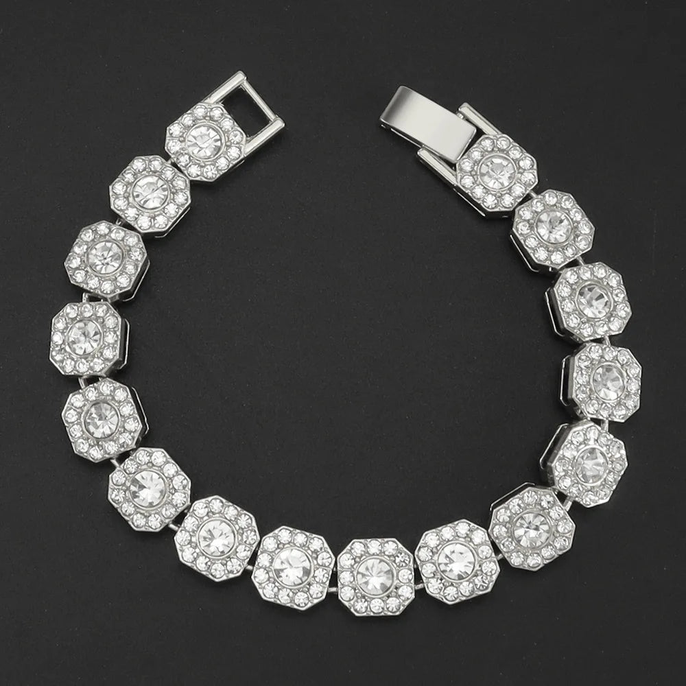 HNSP 13MM Wide Luxury Full Zircon Ice Tennis Hand Chain Bracelet For Men Gift Hip Hop Street Party Jewelry Accessories