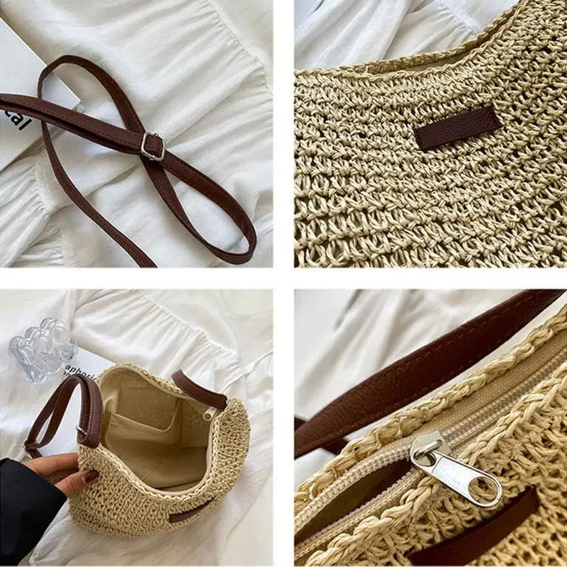 Sac à bandoulière en paille d'été pour femmes, sac de plage, shopping, tissé, sac à main, bourse messager pour femmes