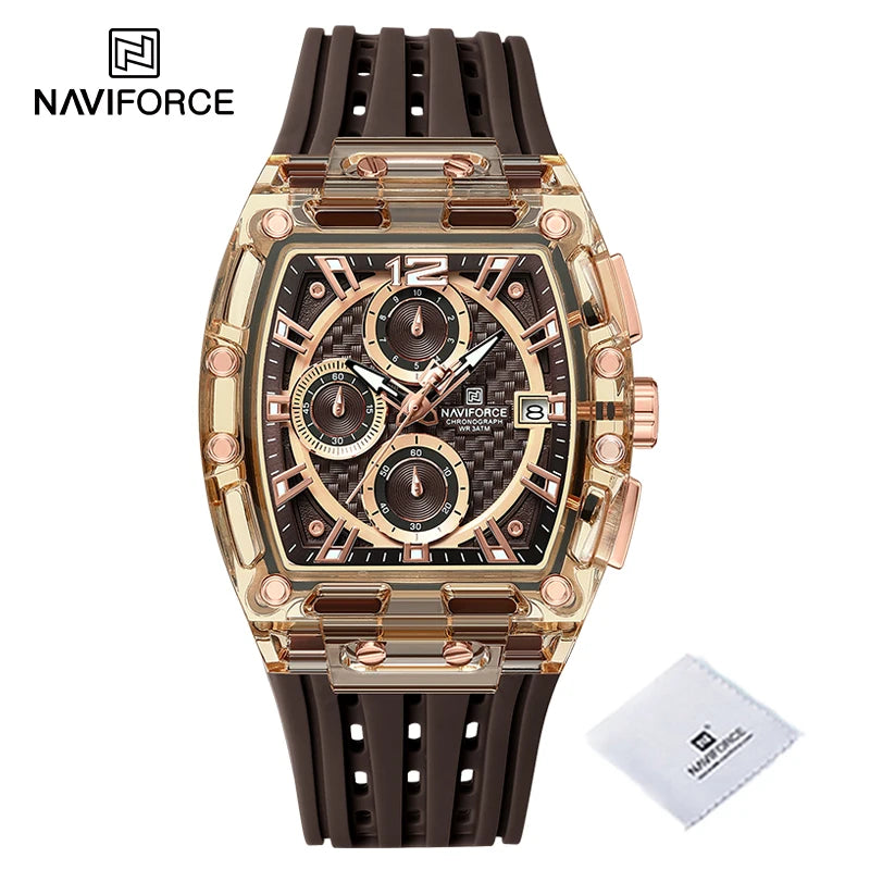 Montres NAVIFORCE de haute qualité pour homme, bracelet en silicone, étanche 50M, montre de sport pour homme, affichage de la date, chronographe pour homme à quartz décontracté