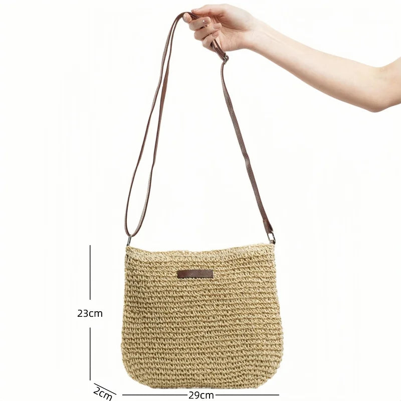 Sac à bandoulière en paille d'été pour femmes, sac de plage, shopping, tissé, sac à main, bourse messager pour femmes