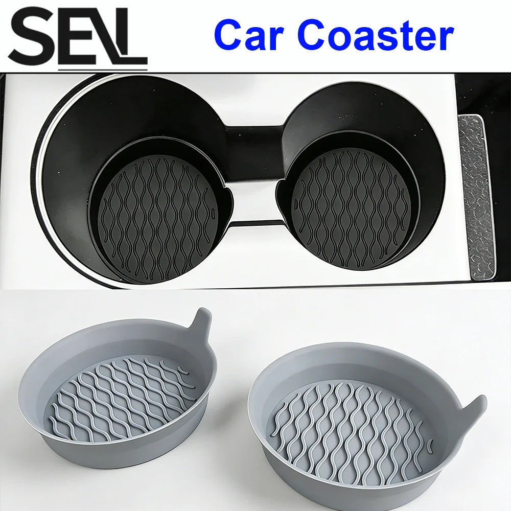2 Pièces Universel Silicone Voiture Tapis de Tasse Antidérapant Résistant à la Chaleur Étanche Voiture Intérieur Accessoires Tapis de Tasse Gris Noir