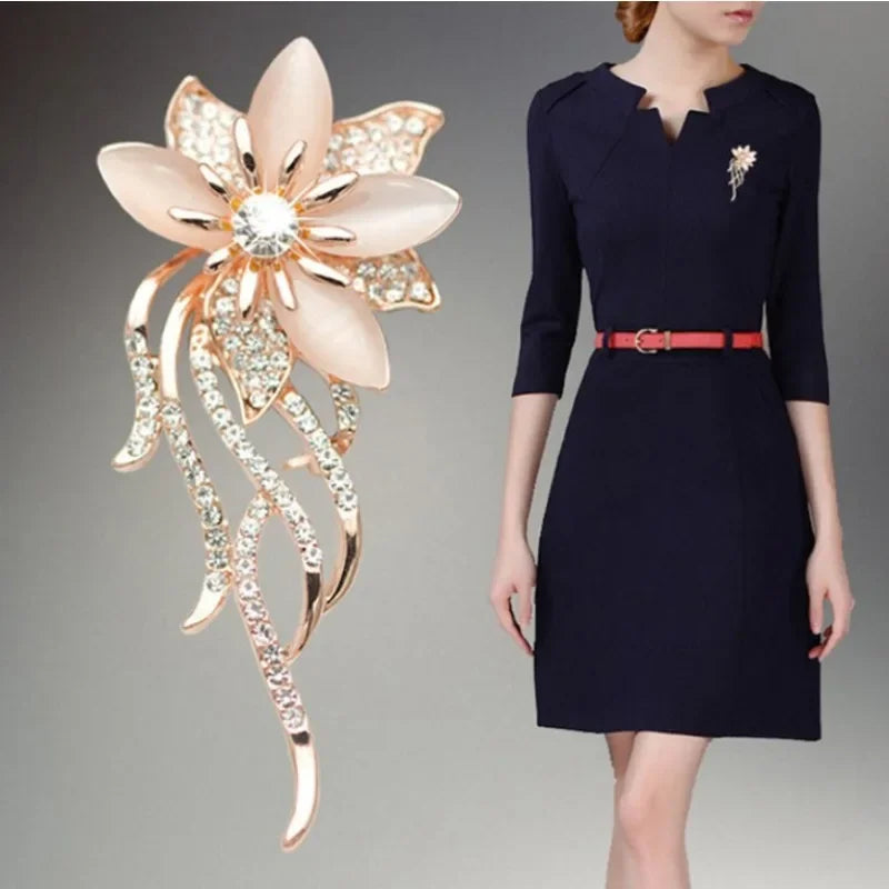Broches Pierre Opale Strass Broche De Couleur Or Fleur Bouquet Broche Épingle Mariage Bijoux Cadeau Broches Pour Femmes