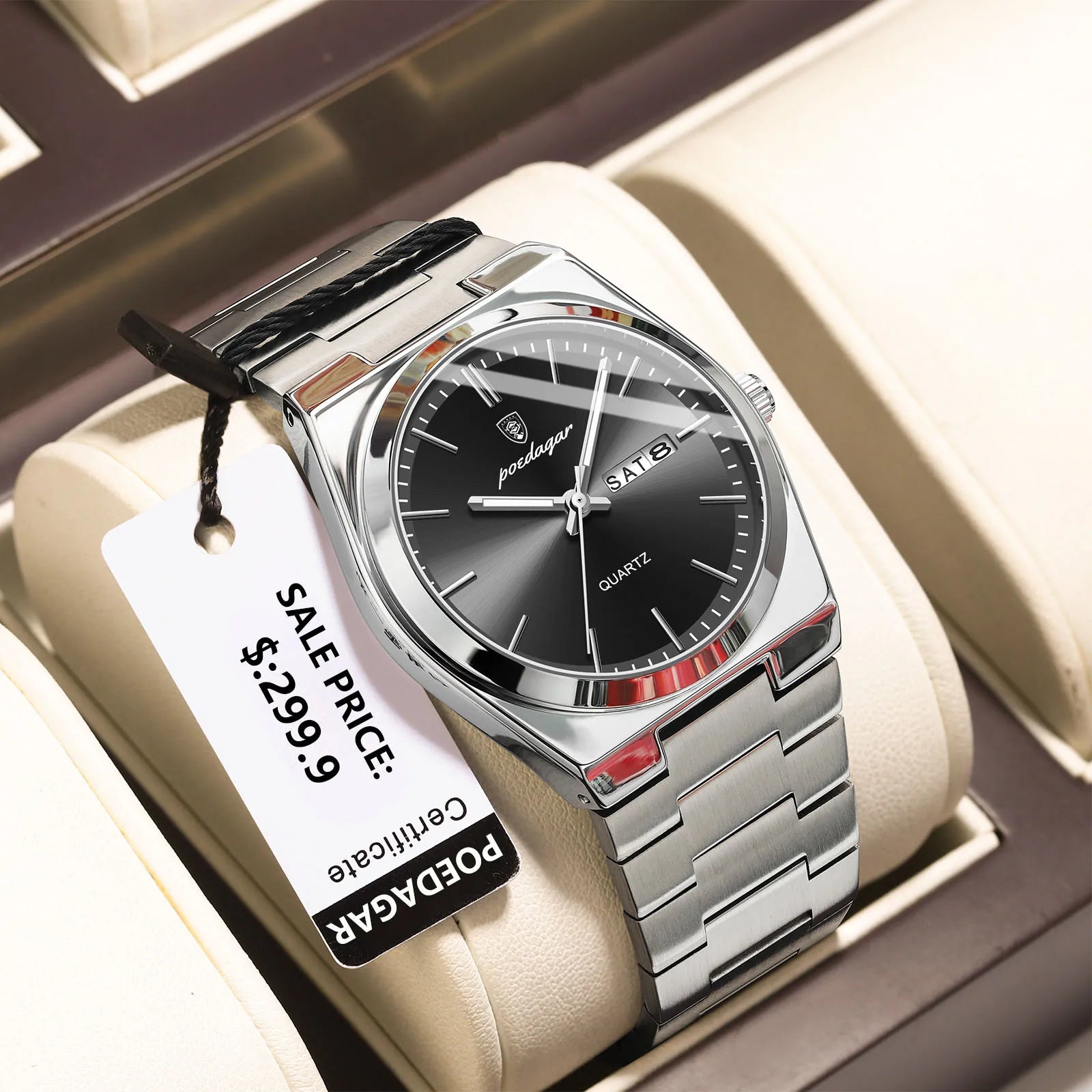 POEDAGAR Montres de luxe pour hommes Étanche Lumineuse Date Semaine Montre Homme Acier Inoxydable Décontracté Mode Quartz Montre-bracelet Homme Reloj
