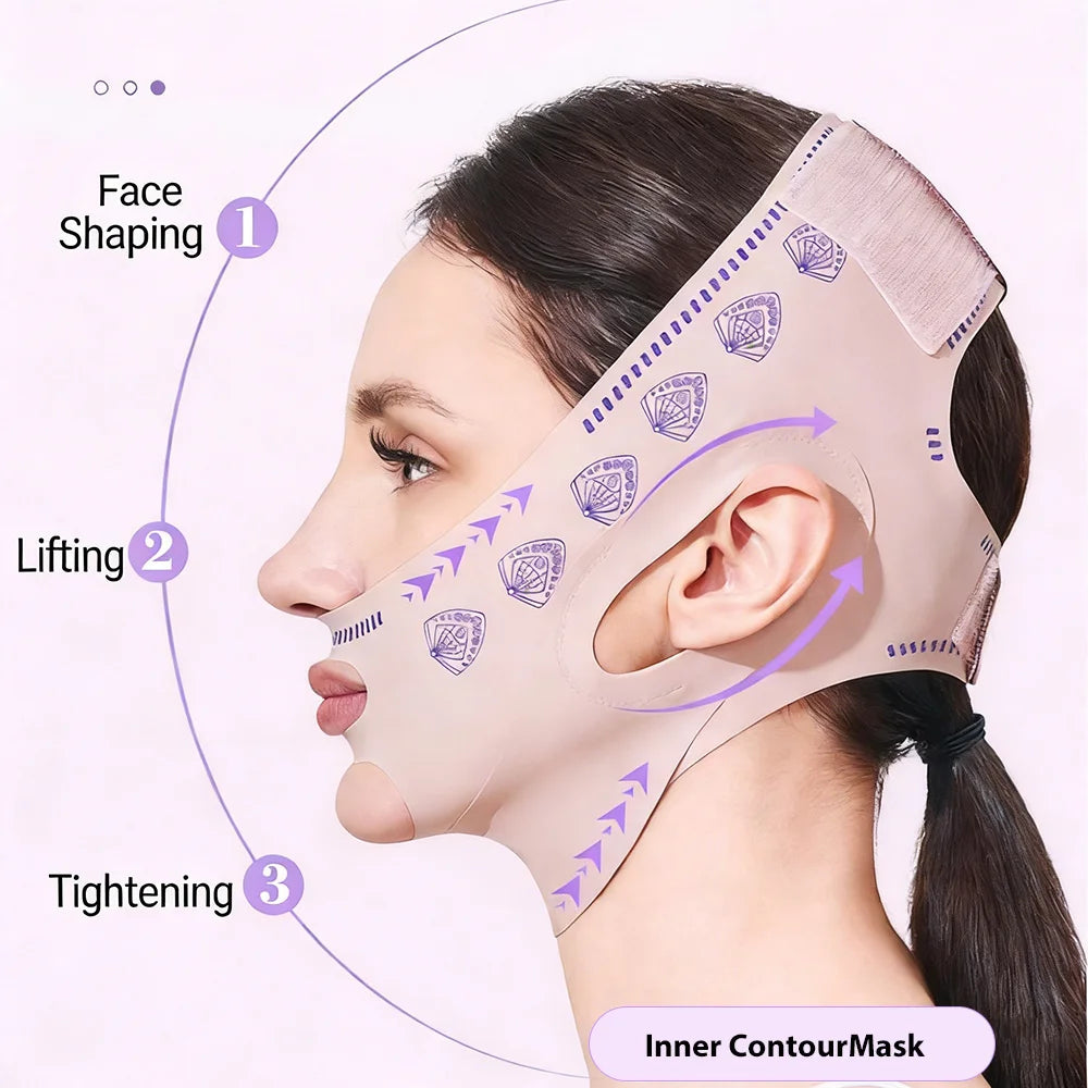 Masque liftant visage V-Line, sangle de menton pour dormir, sangle amincissante visage V-Line, réducteur de double menton et exerceur de mâchoire