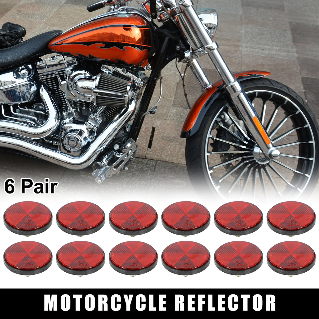 Motoforti Lot de 6 paires de catadioptres ronds universels en plastique rouge M6 x 1,0 de 56 mm de diamètre pour moto et vélo