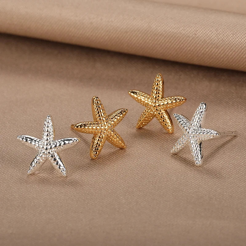 Boucles d'oreilles clous vintage d'été en acier inoxydable pour femmes, simples, en forme d'étoile de mer et de coquillage, bijoux de fête sur le thème de l'océan, cadeau