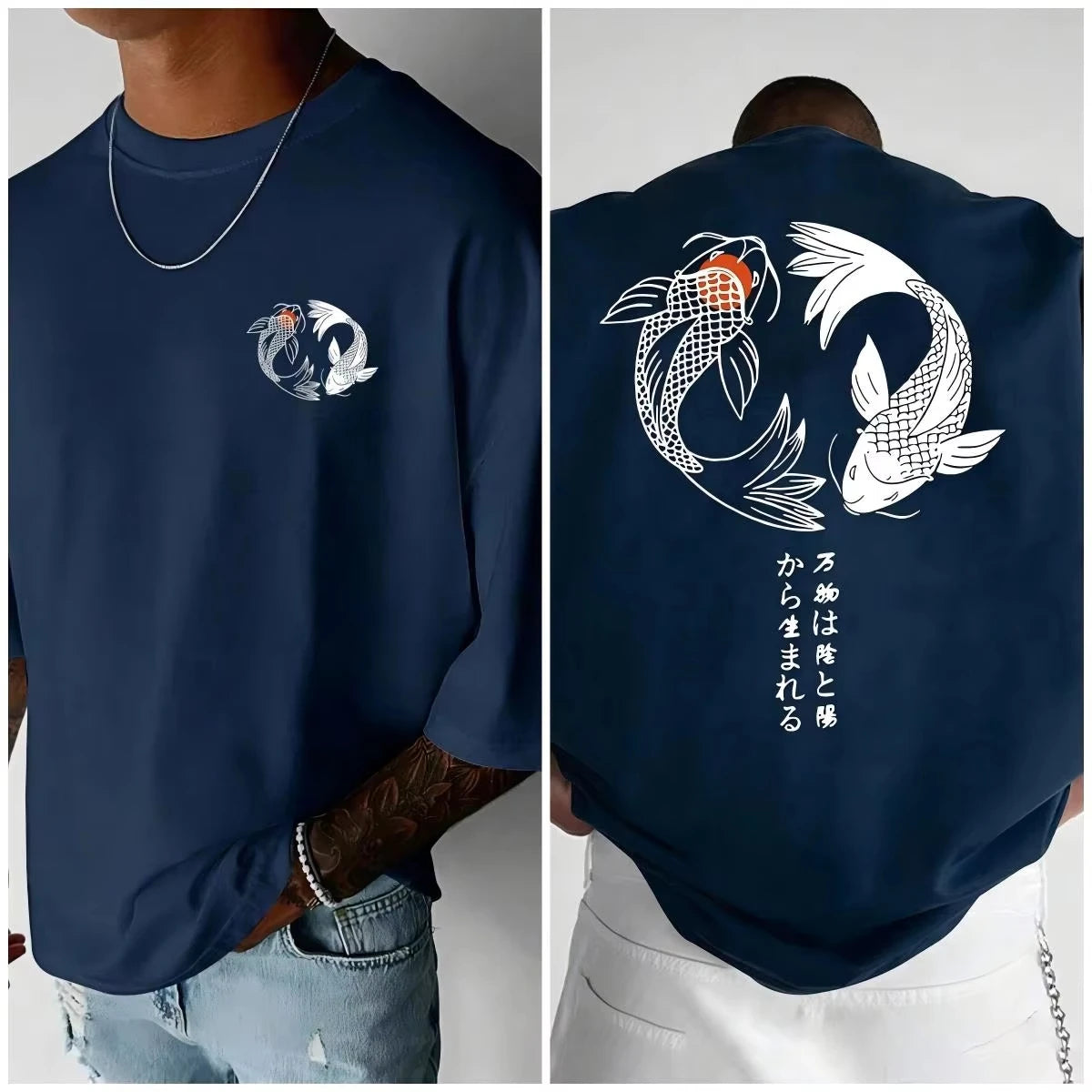 T-shirt homme 100 % coton pur Motif japonais carpe Harajuku Été Quotidien Extérieur Sport Rue Décontracté Confortable Manches courtes