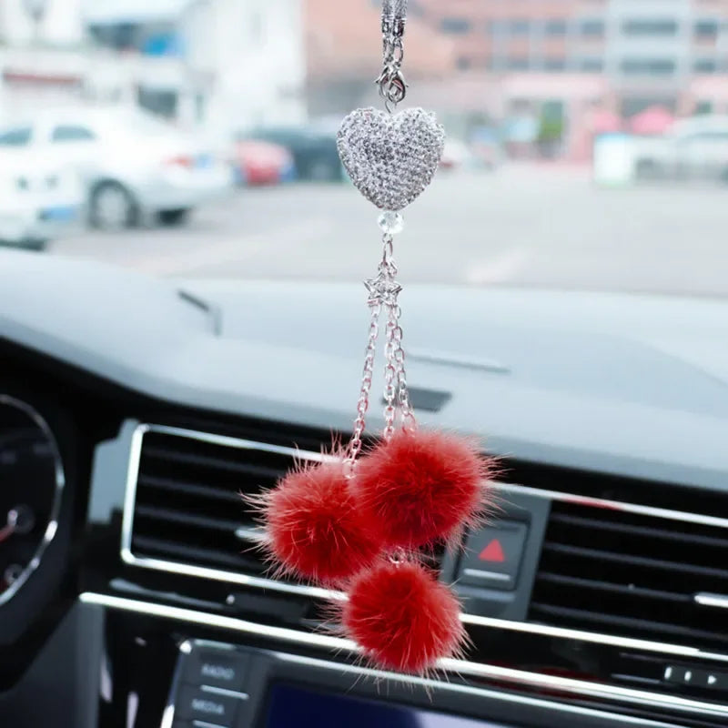 Accessoires de voiture mode diamant, pendentif boule de poils bling, pendentif rétroviseur de voiture, cadeau d'anniversaire, ornements de décoration de voiture