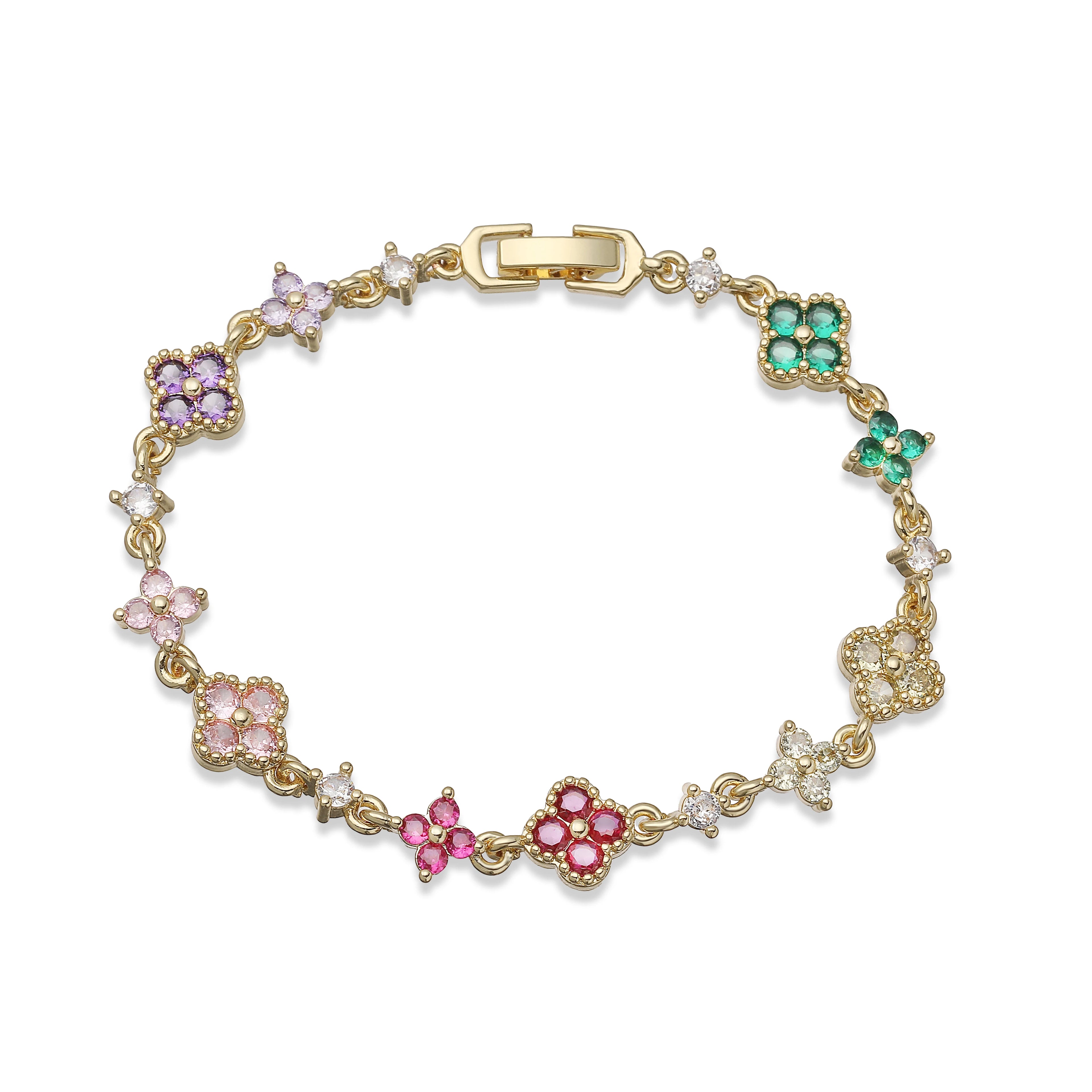 HECHENG, Bracelet chaîne pendentif trèfle à quatre feuilles en zircone multicolore avec fermoir mousqueton, bijoux exquis et minimalistes pour femmes