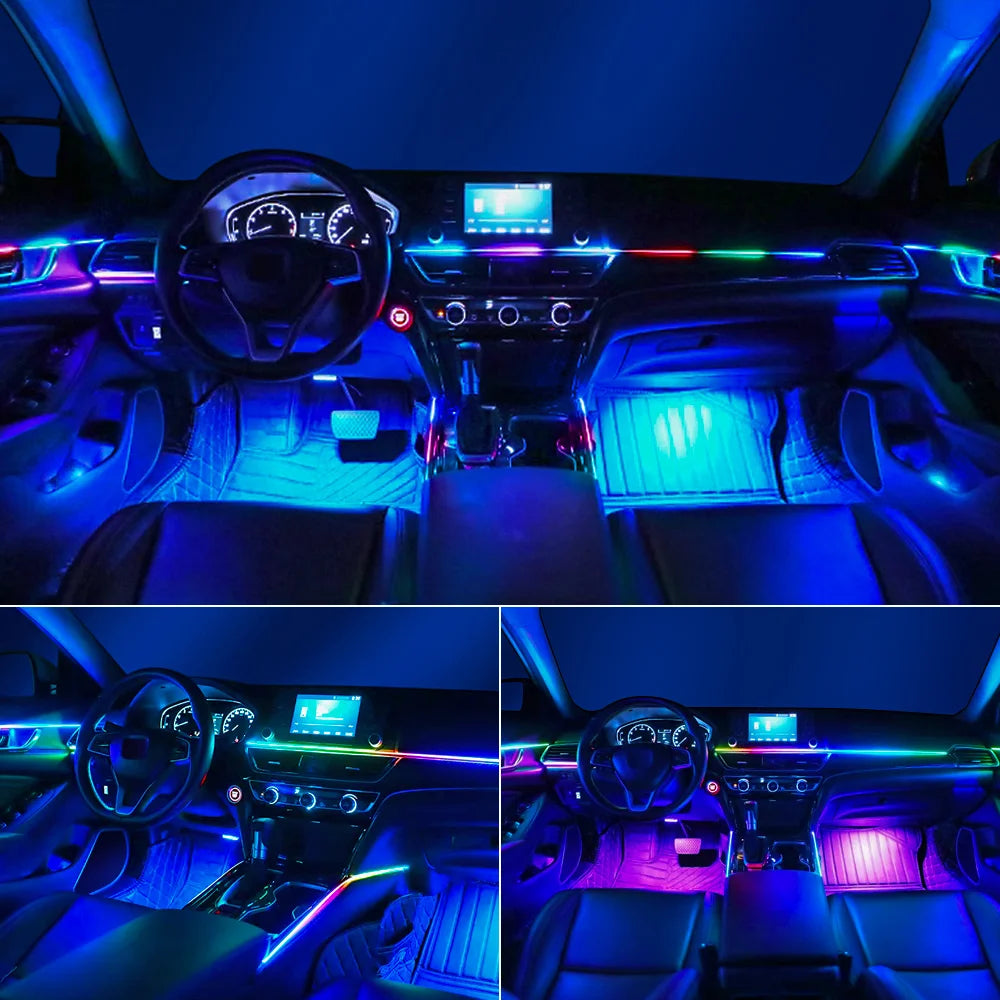 مصباح جو السيارة الأكريليكي بتقنية LED RGB 64/213 لونًا 14/18 في 1 مع تطبيق للتحكم وتأثيرات ألوان متدفقة - طقم مصباح إضاءة أحادي المنطقة أو مزدوج المنطقة