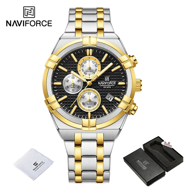 Montres Originales NAVIFORCE pour Hommes Quartz Mode Sport Chronographe Masculin Simple Sauvage Étanche Affichage de la Date Montre-bracelet Horloge Homme