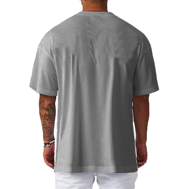 T-shirt décontracté ample pour homme - Sport, gym, musculation, manches courtes, été, maille, séchage rapide, respirant