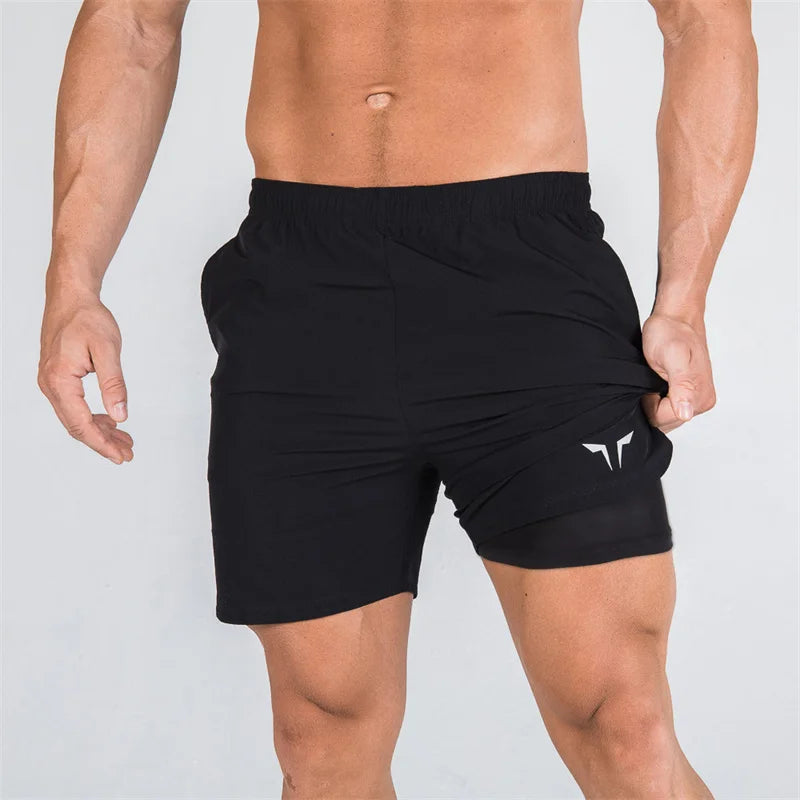 Shorts de sport double couche pour hommes, pour l'été, coupe ajustée, séchage rapide, respirants, tissés, pour l'entraînement et la gym