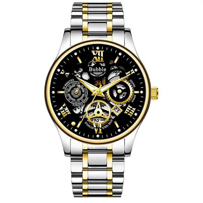 UTHAI Montre pour Homme Tendance Haut de gamme Luxe Léger Montres-bracelets à Quartz Polyvalentes Étanche Chiffres Romains Creux Horloge Masculine Montre
