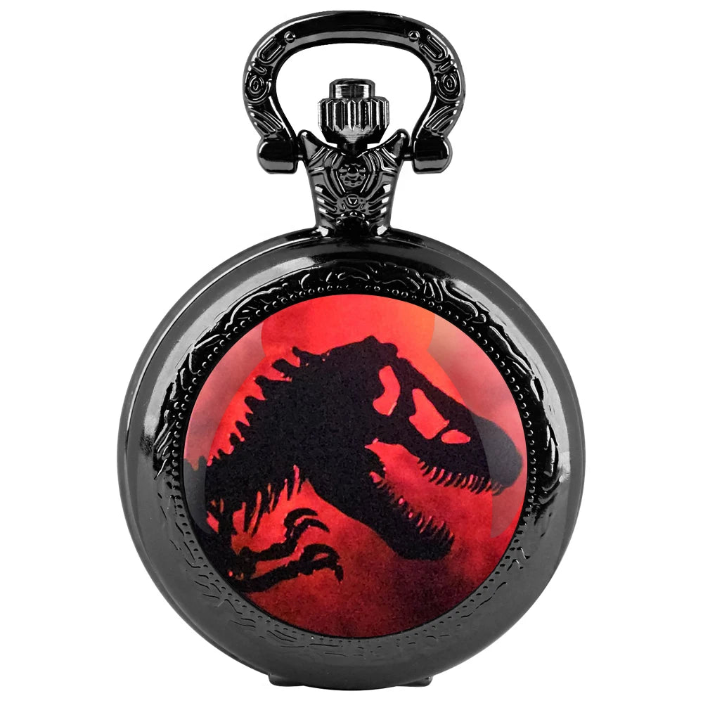 Cadeau Exquis Jurassic Park Dinosaure Dôme en Verre Montre de Poche à Quartz Collier Hommes Femmes Bijoux Uniques Pendentif Cadeaux d'Anniversaire