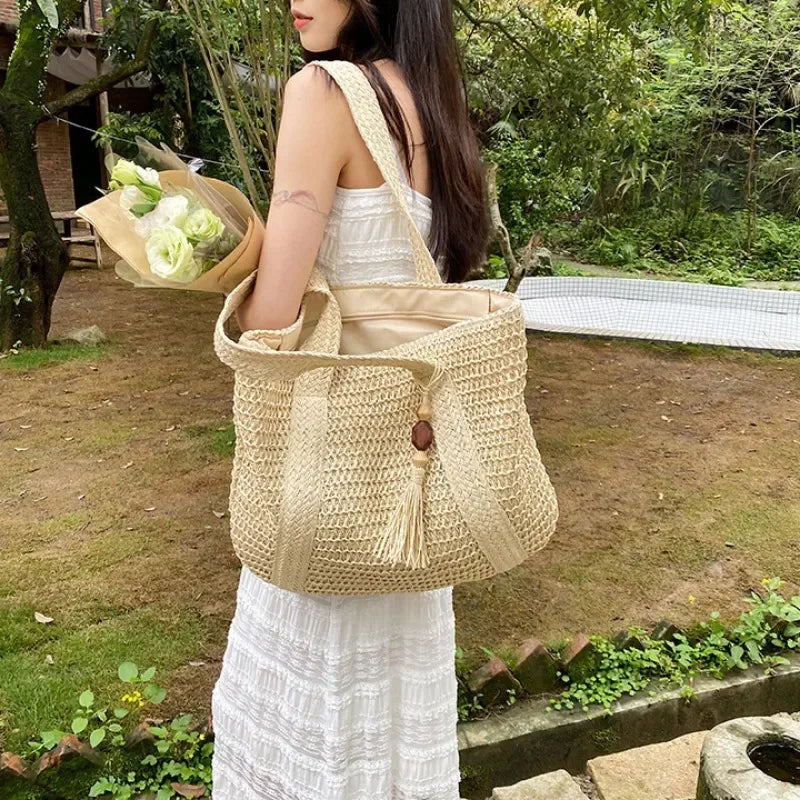 Sac à main élégant en paille tissée pour femme - Sac fourre-tout décontracté pour les vacances à la plage, les trajets quotidiens - Sacs à main rétro à bandoulière tendance 2024
