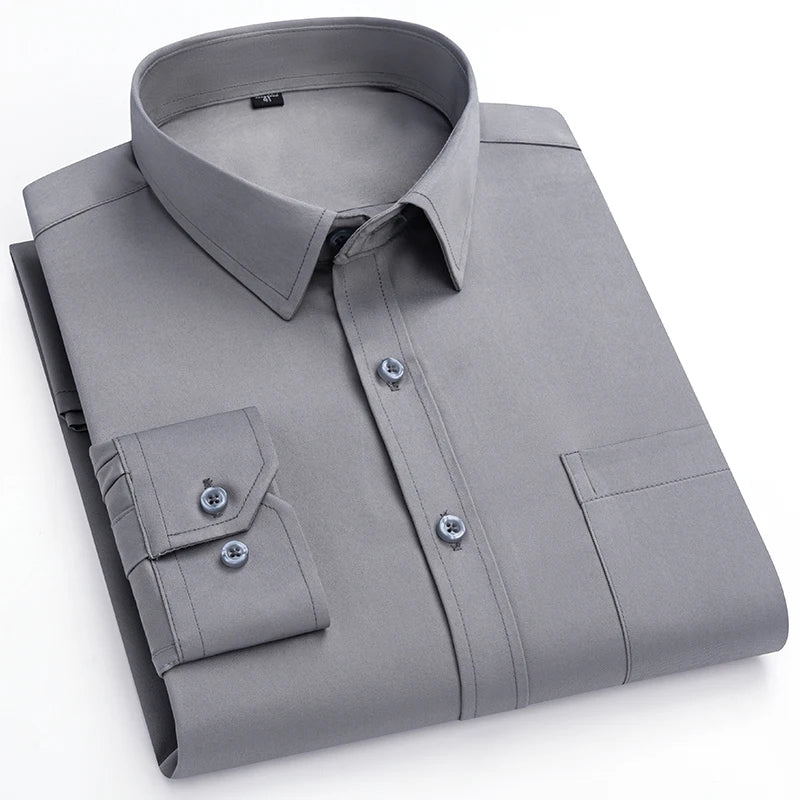 Nouvelle Élasticité Anti-Rides Chemises Homme Manches Longues Chemises Habillées Pour Homme Coupe Ajustée Camisa Social Chemise d'Affaires Chemise Blanche