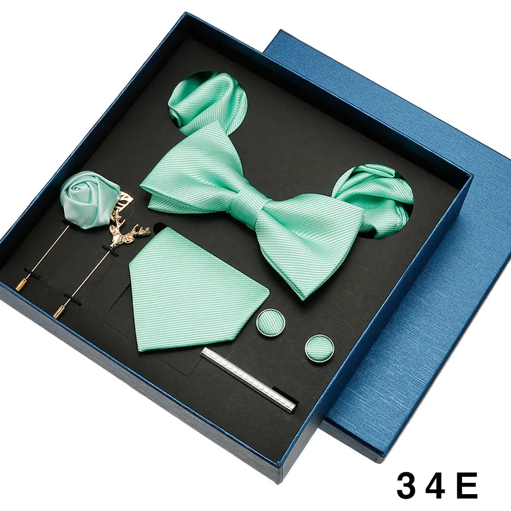 Cravate en soie pour hommes, nœud papillon, pochette, broches, boutons de manchette et pince à cravate pour hommes, accessoires de mariage rouge bordeaux, coffret cadeau