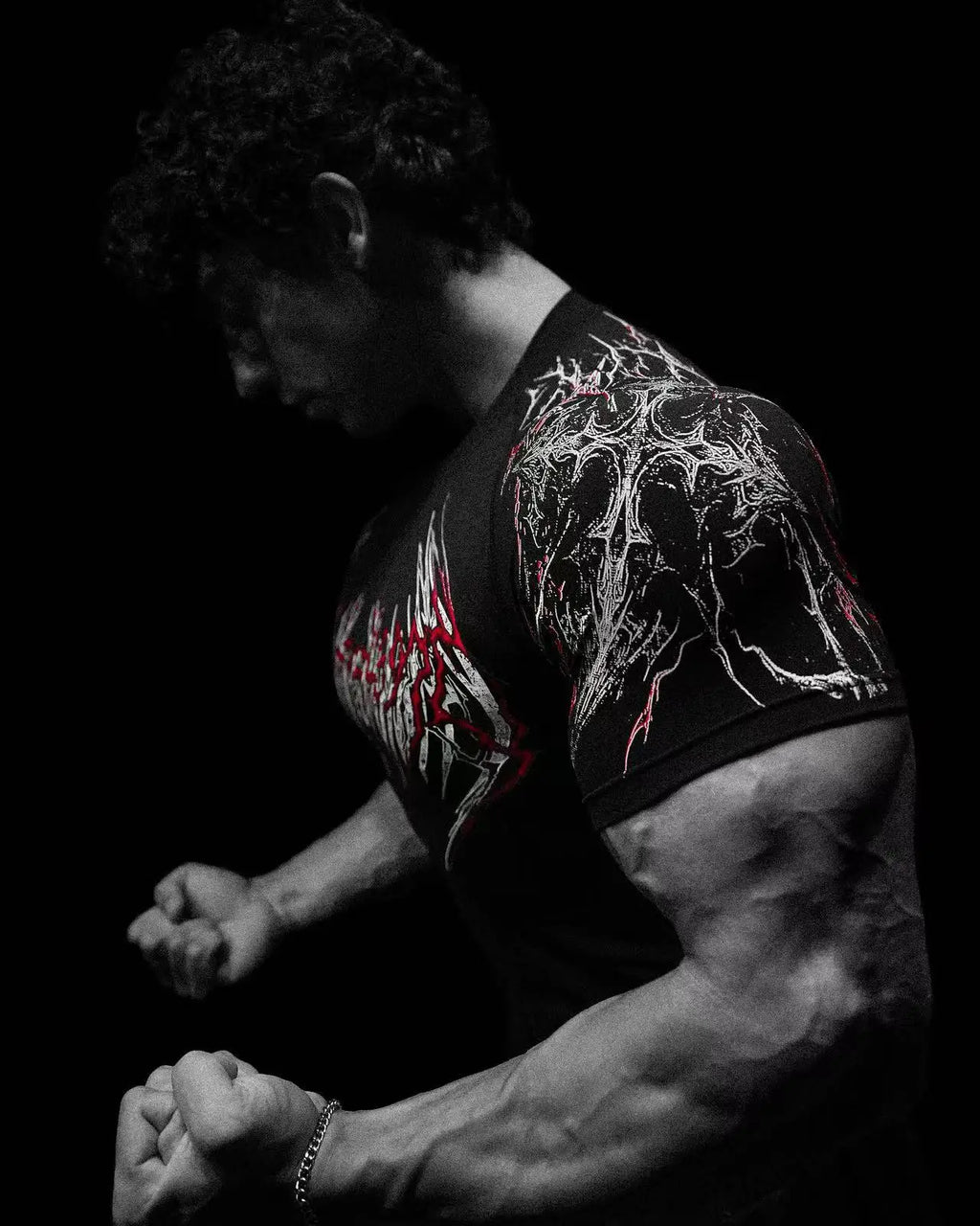 Men's Compression Sports Shirt Tee Gothic Lightning Print GYM Fitness Top Summer Quick Dry Breathable Bodybuilding T-shirt