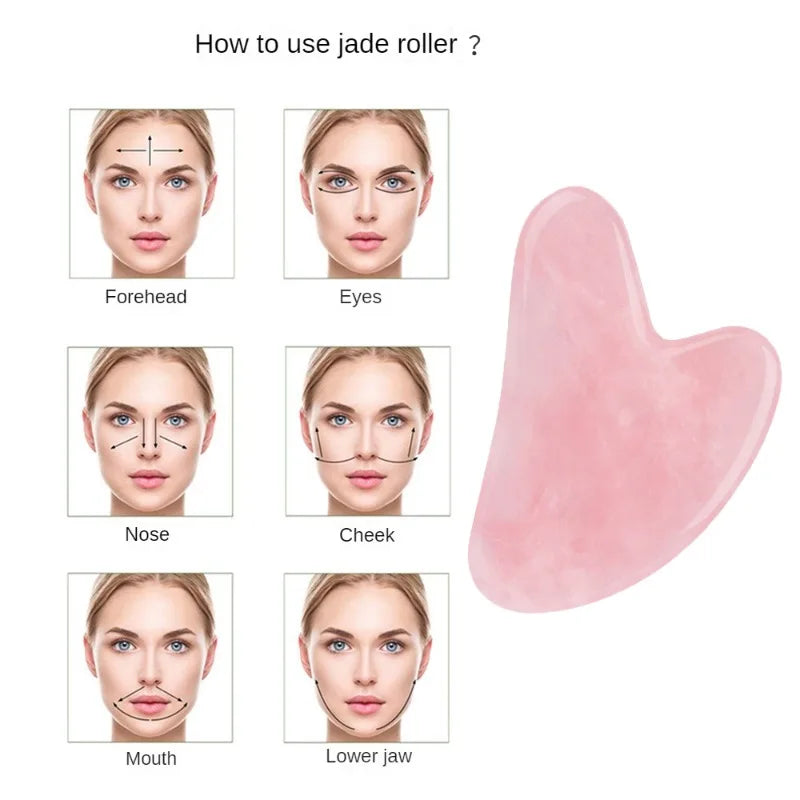 Outils de massage Gua Sha en jade naturel, grattoir en quartz rose, outil facial GuaSha pour le visage, le cou et le corps, prévient les rides, soins de beauté