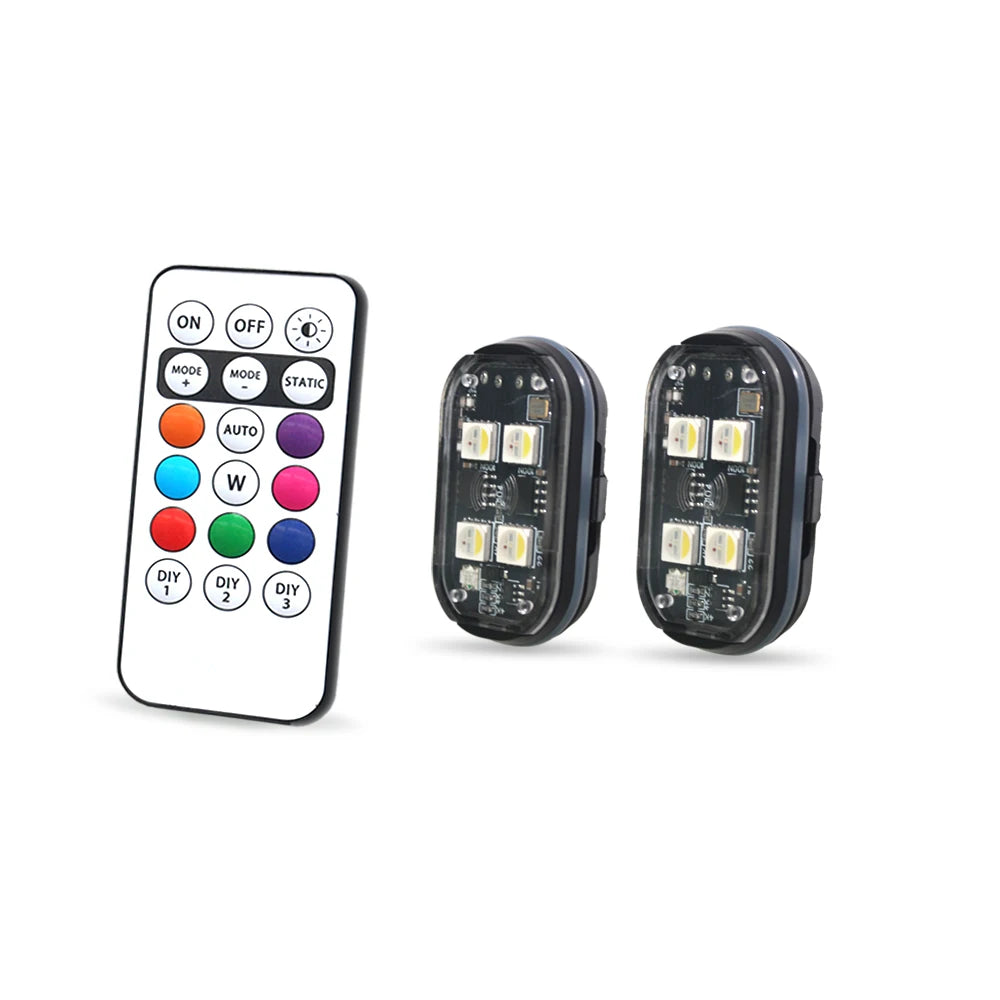 2/4 lampes stroboscopiques LED sans fil, lumière d'ambiance de voiture, 8 couleurs, lumières LED rechargeables, lumière d'avertissement LED anti-collision