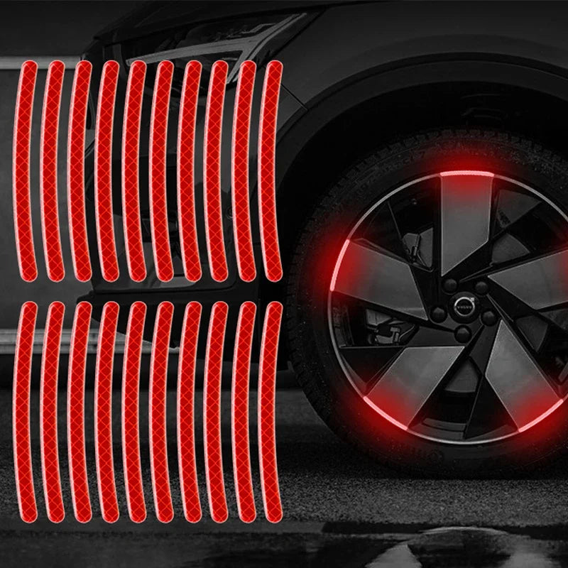 Autocollant Réfléchissant pour Jante de Pneu de Voiture Bande d'Avertissement de Sécurité Nocturne Moto Vélo Auto Roue Moyeu Réflecteur Autocollants 20/40 Pièces