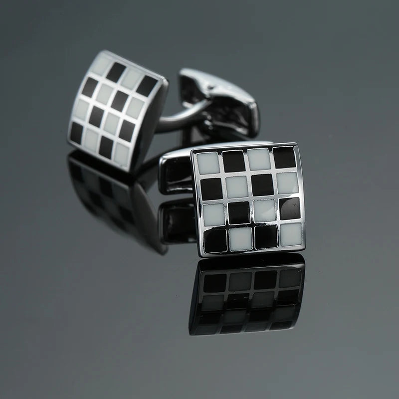 Boutons de manchette carrés classiques pour chemise française de luxe pour homme, motifs rétro bleus et noirs, accessoires de costume, bijoux, vente en gros