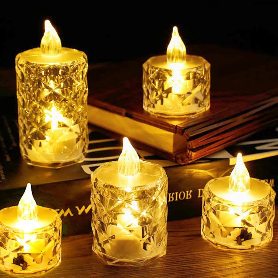 Bougie LED en cristal avec piles, sans flamme, lampe de nuit électronique, pour rendez-vous, fête, vacances, maison, décoration de mariage