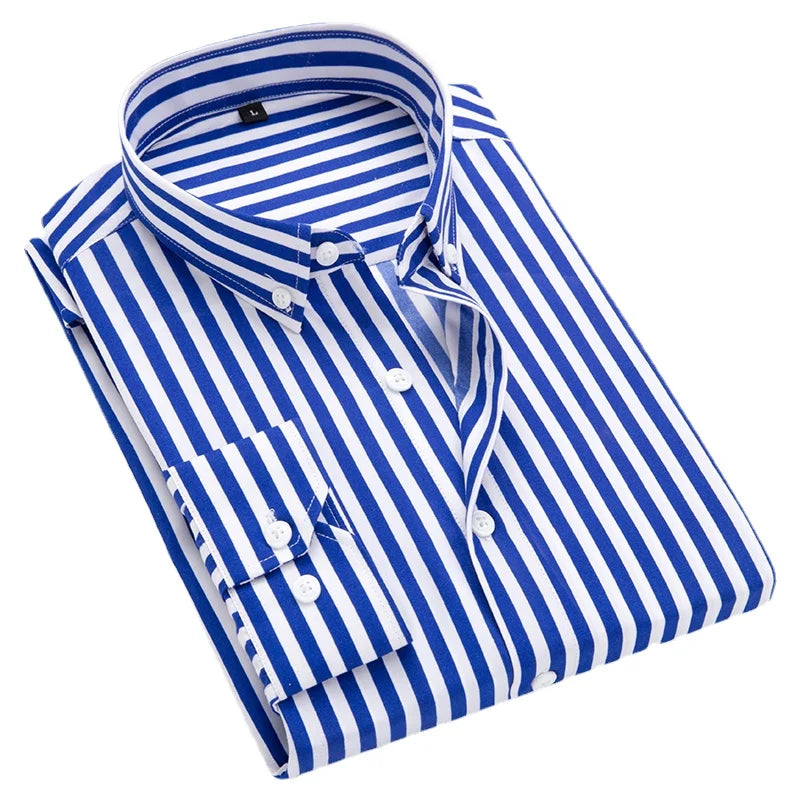 Chemise rayée classique pour homme, chemise à manches longues simple boutonnage, nouveau haut rouge et bleu automne, taille européenne révisée du XXS au XL.
