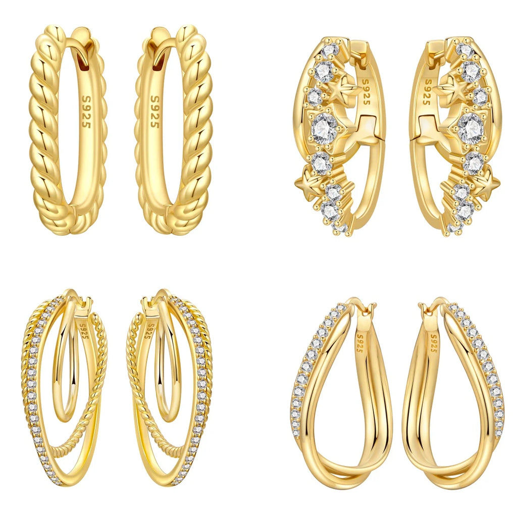 Orstarry S925 Sterling Silver Earring Twisted Pattern Earrings 18K Gold-plated Original Fashion Jewellery Women Gift