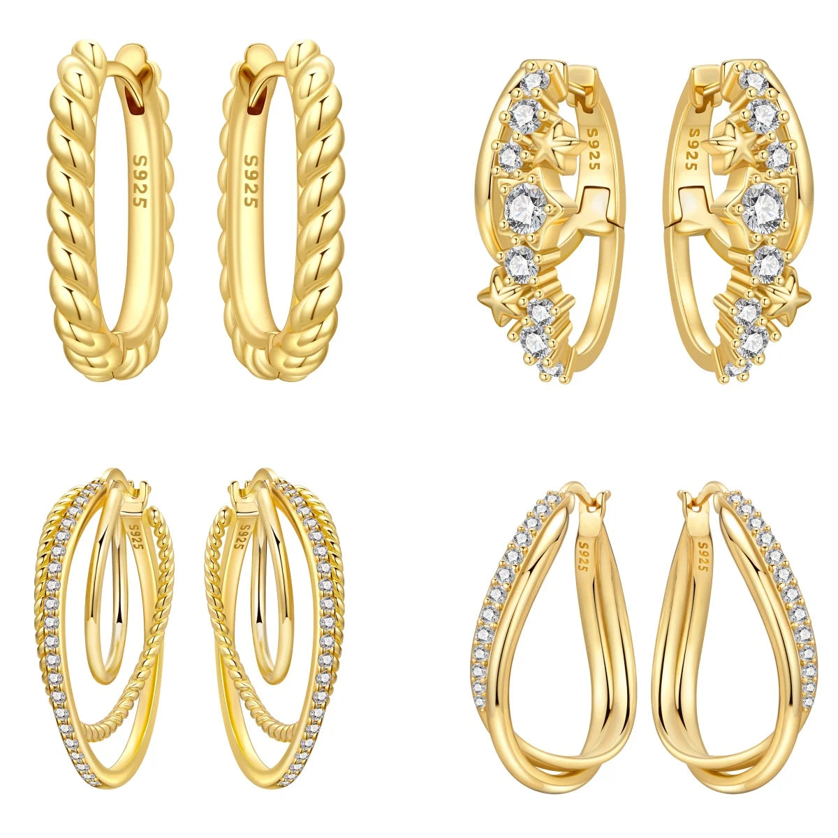Orstarry S925 Sterling Silver Earring Twisted Pattern Earrings 18K Gold-plated Original Fashion Jewellery Women Gift