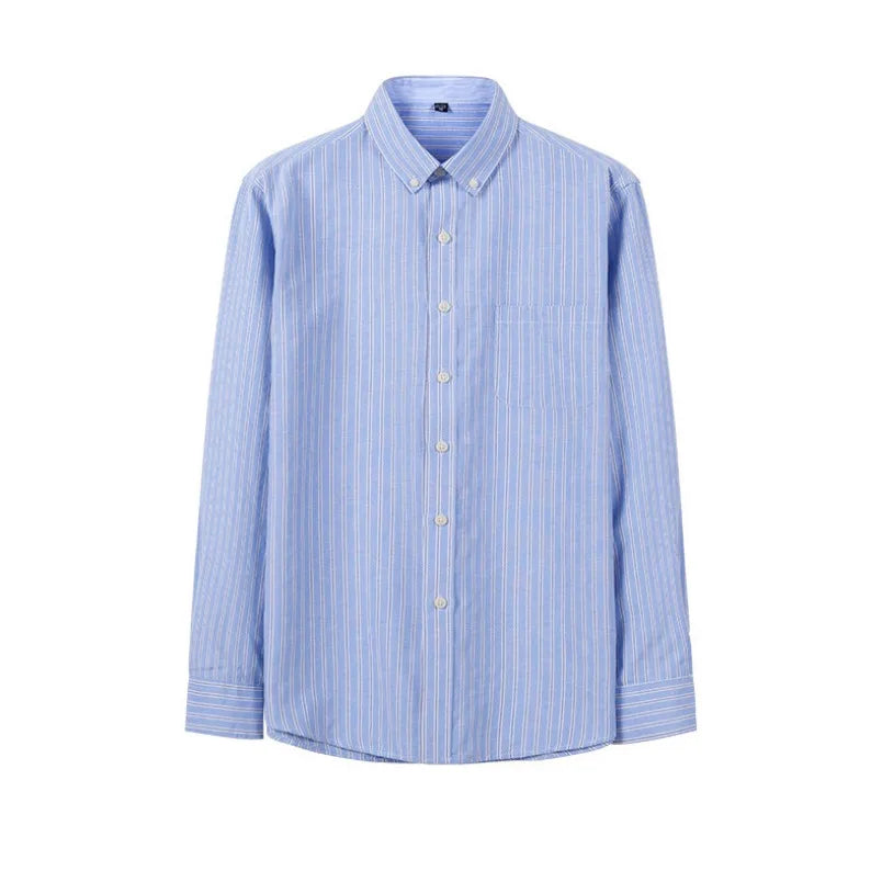Chemise décontractée à manches longues en oxford à rayures et carreaux pour homme, confortable, respirante, à col boutonné, coupe ajustée, pour affaires