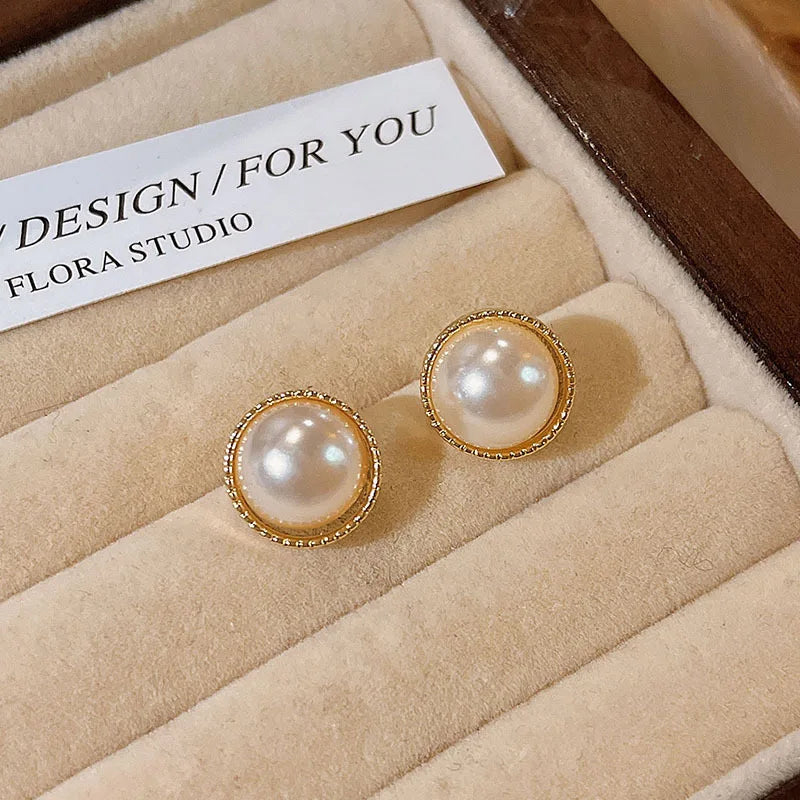 Boucles d'oreilles clous de luxe rétro couleur or géométrie bordure perles d'imitation pour femmes mariée mariage bijoux de créateur cadeaux