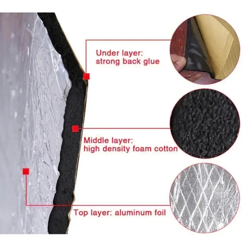 Tapis isolant thermique et phonique ignifuge 200x50cm Tapis thermique acoustique Panneaux muraux insonorisés Isolation phonique pour insonorisation de voiture