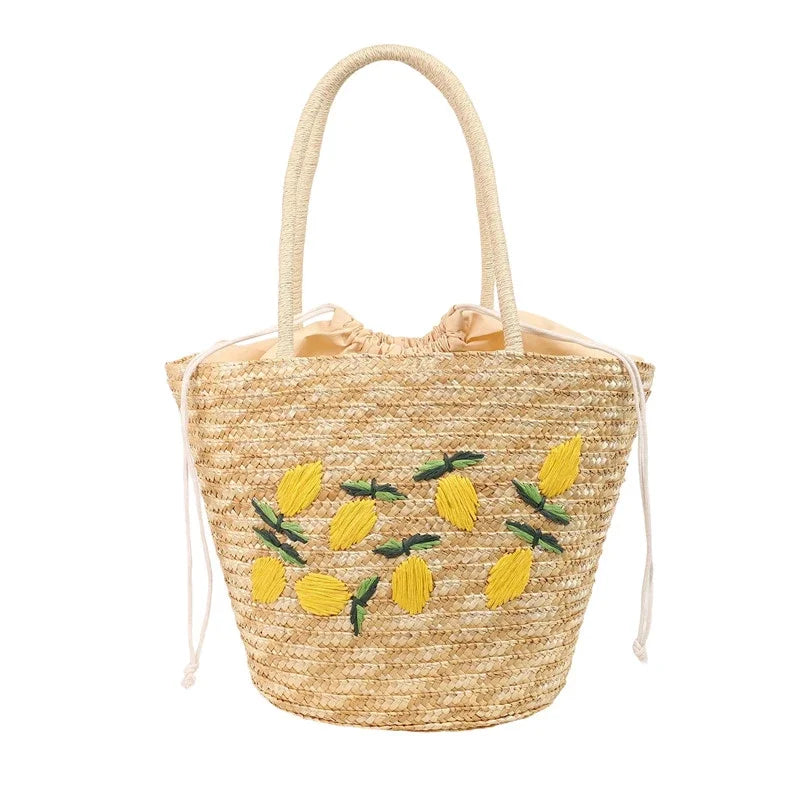 Sac à bandoulière en broderie de fruits, couleur unie, en paille tressée creuse et polyvalente 2025, sacs de haute qualité pour femmes, nouveaux sacs à main de plage