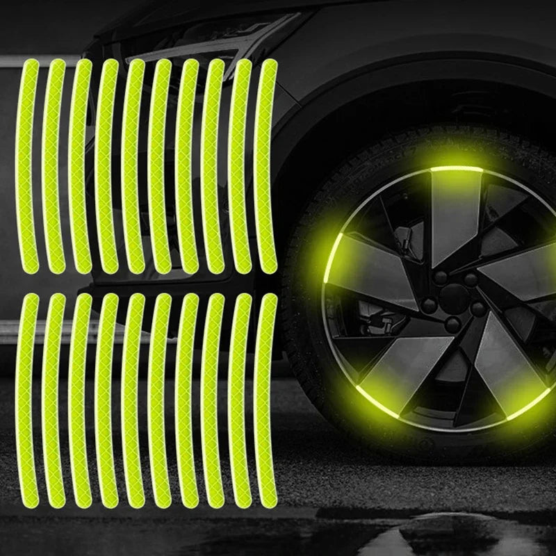 Autocollant Réfléchissant pour Jante de Pneu de Voiture Bande d'Avertissement de Sécurité Nocturne Moto Vélo Auto Roue Moyeu Réflecteur Autocollants 20/40 Pièces