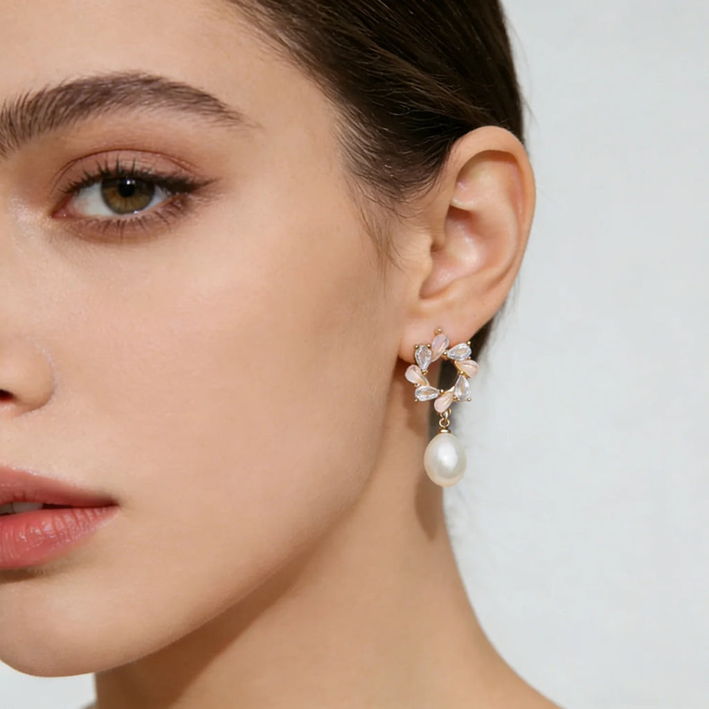 Véritable Perle de Culture d'Eau Douce Blanche Boucles d'Oreilles Puces Femme, Mariage Argent 925 Perle Bijoux Épouse Cadeau Anniversaire Rose Noir