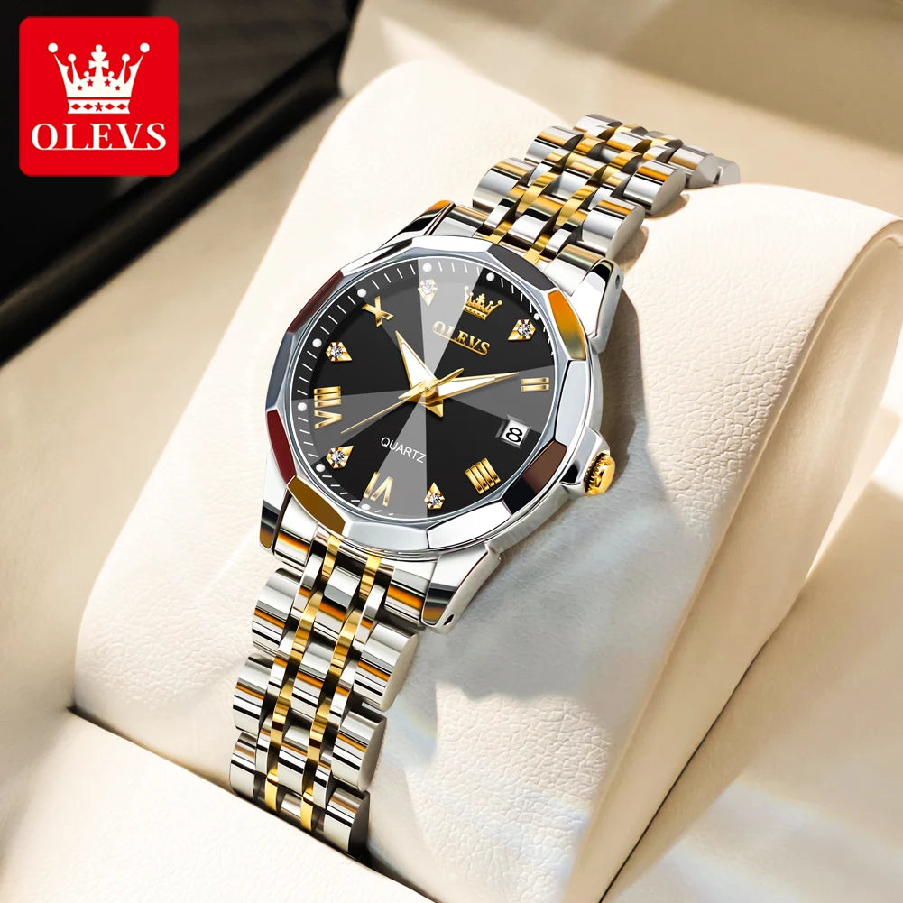 OLEVS 9931 Montre Femme Étanche Luxe Diamant Quartz Pour Femmes Échelle Romaine Calendrier Lumineux Élégante Montre-Bracelet Femme