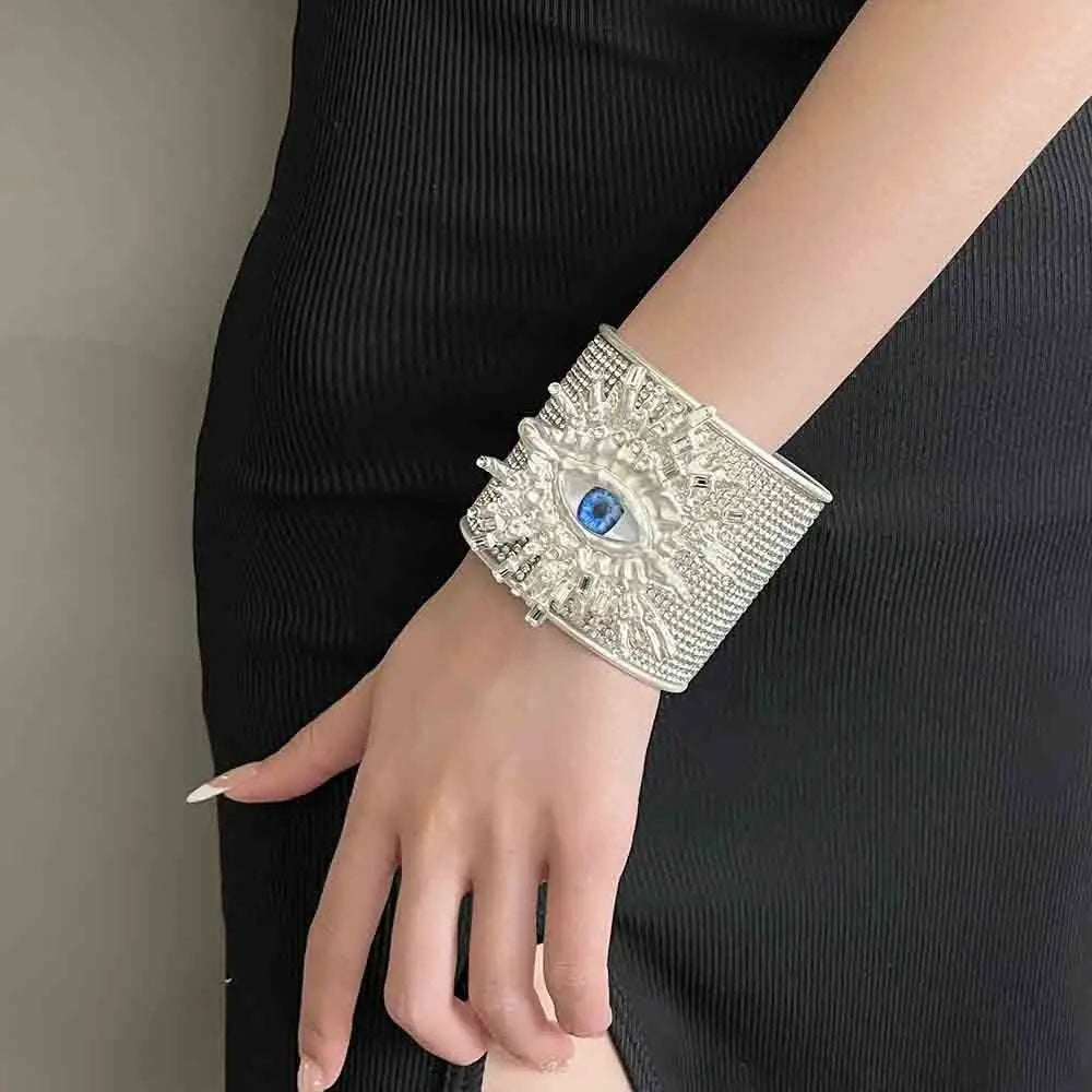 Bracelet jonc large exagéré en métal, alliage, œil de démon vintage, style européen et américain, géométrique doré