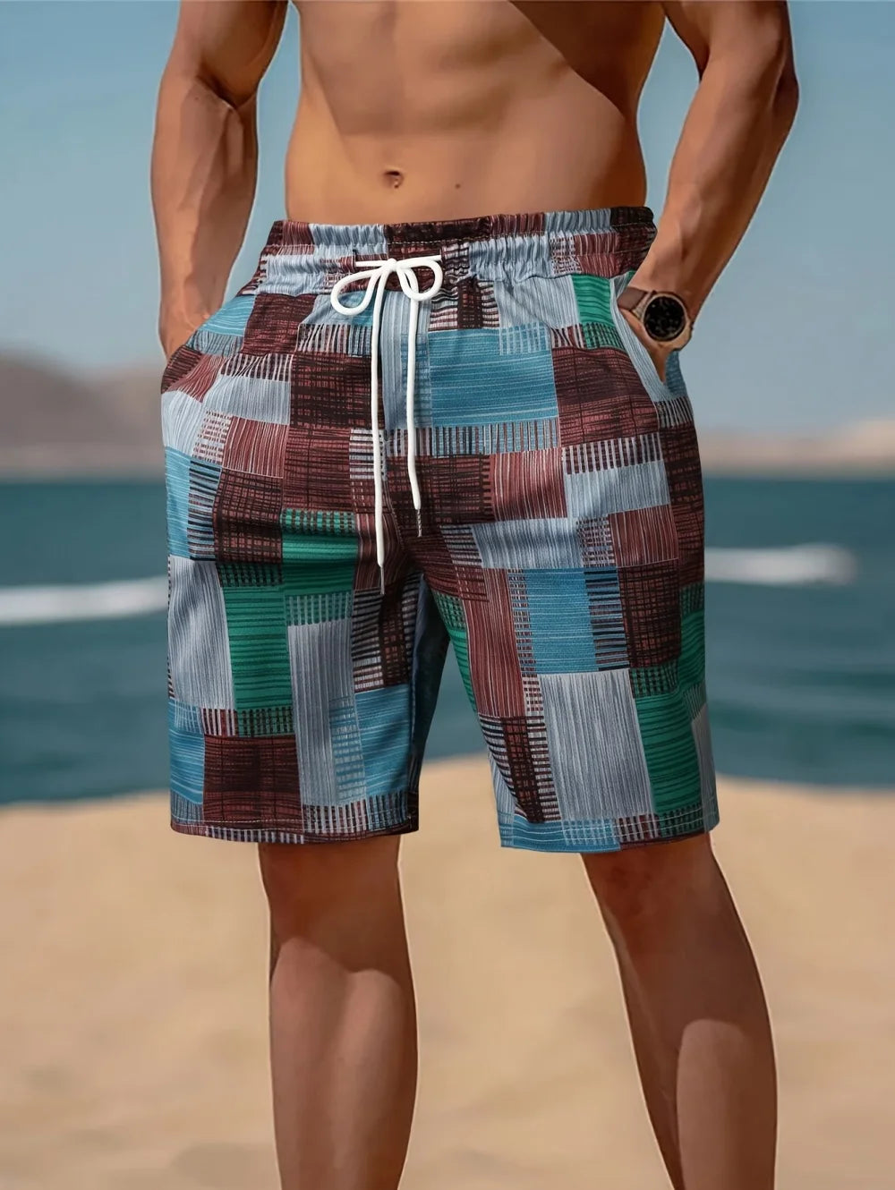 Short décontracté Vintage homme imprimé 3D, à carreaux colorés, de sport, grande taille, pour la natation, la gym, vêtements d'été pour homme